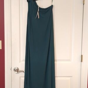 Soma One Shoulder Maxi Dress in Deep Green Build In Bra